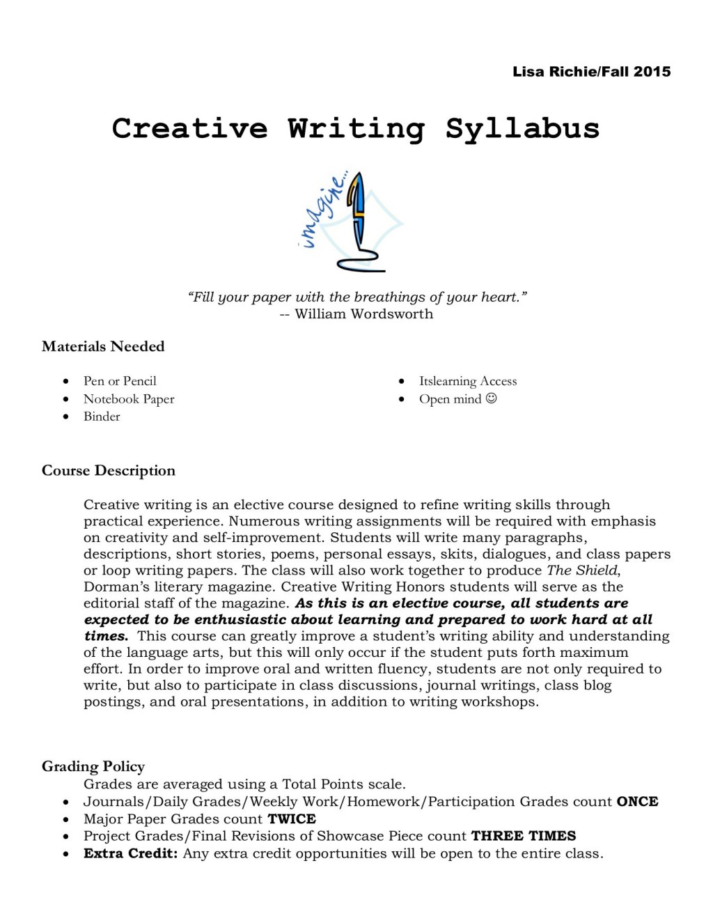 Picture of: Creative Writing Syllabus – Dorman High School Pages – – Flip