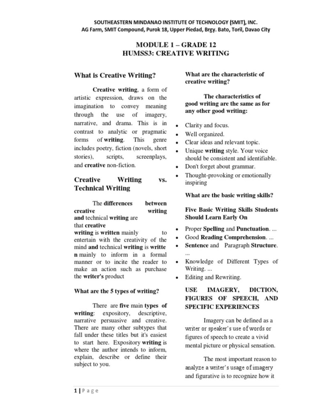 Picture of: MODULE  HUMSS  Creative Writing GR 2   PDF  Senses  Writers