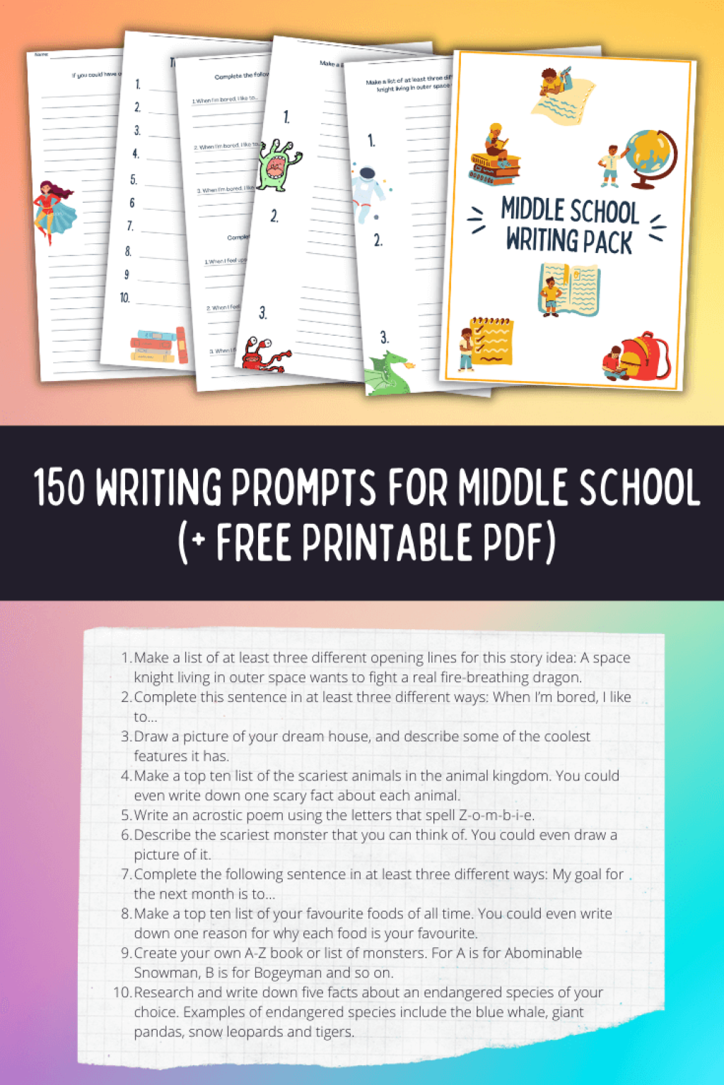 Picture of: Writing Prompts For Middle School (+Free Printable)  Imagine